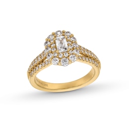 Vera Wang Love Collection 0.95 CT. T.W. Emerald-Cut Diamond Double Frame Triple Row Engagement Ring in 14K Gold
