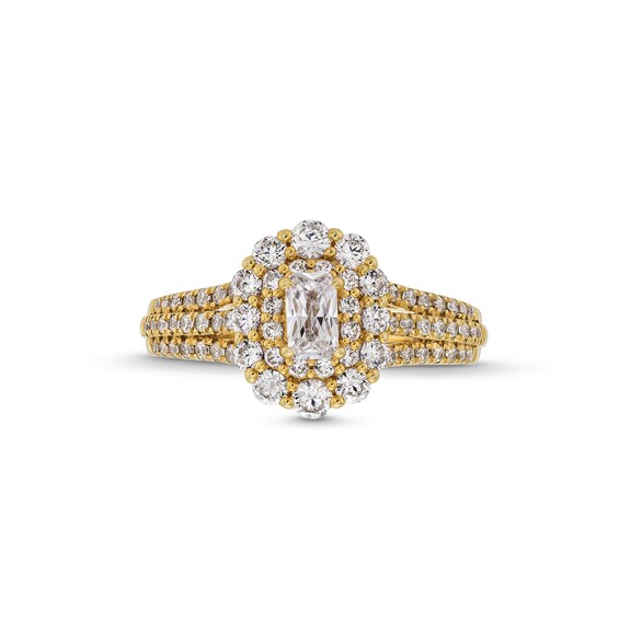 Vera Wang Love Collection 0.95 CT. T.W. Emerald-Cut Diamond Double Frame Triple Row Engagement Ring in 14K Gold