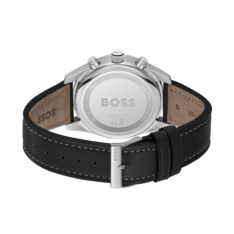 Men's Hugo Boss Skytraveller Chronograph Black Leather Strap Watch with Silver-Tone Dial (Model: 1514147)