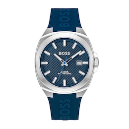 Men's Hugo Boss Walker Branded Silicone Strap Watch with Textured Blue Dial (Model: 1514139)