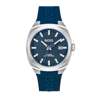 Men's Hugo Boss Walker Branded Silicone Strap Watch with Textured Blue Dial (Model: 1514139)