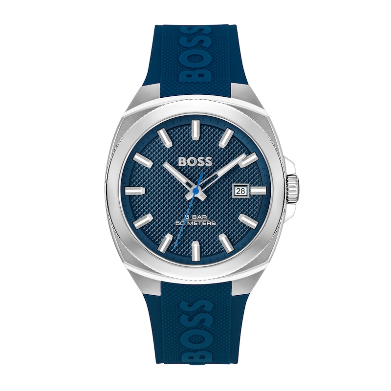 Men's Hugo Boss Walker Branded Silicone Strap Watch with Textured Blue Dial (Model: 1514139)
