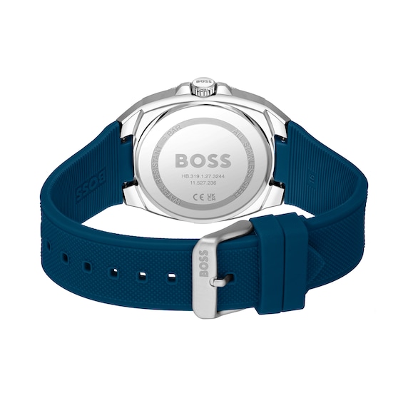 Men's Hugo Boss Walker Branded Silicone Strap Watch with Textured Blue Dial (Model: 1514139)