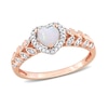 5.0mm Heart-Shaped Opal and 0.05 CT. T.W. Diamond Frame Leaf Shank Ring in 10K Rose Gold