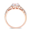 5.0mm Heart-Shaped Opal and 0.05 CT. T.W. Diamond Frame Leaf Shank Ring in 10K Rose Gold