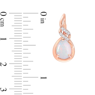 Pear-Shaped Opal and 0.06 CT. T.W. Diamond Flame Drop Earrings in 10K Rose Gold