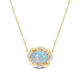 Sideways Oval Blue Opal and 0.08 CT. T.W. Diamond Twist Frame Necklace in 10K Gold - 17&quot;