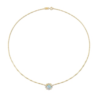 Sideways Oval Blue Opal and 0.08 CT. T.W. Diamond Twist Frame Necklace in 10K Gold - 17"