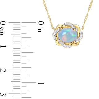 Sideways Oval Blue Opal and 0.08 CT. T.W. Diamond Twist Frame Necklace in 10K Gold - 17"