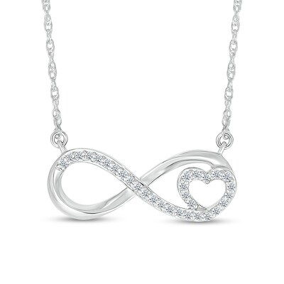 White Lab-Created Sapphire Infinity with Heart Necklace in Sterling Silver