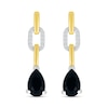 Pear-Shaped Black Onyx and White Lab-Created Sapphire Chain Link Drop Earrings in Sterling Silver and 10K Gold