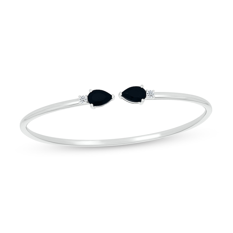 Pear-Shaped Black Onyx and White Lab-Created Sapphire Open Bangle in Sterling Silver|Peoples Jewellers