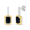 Thumbnail Image 0 of Emerald-Cut Black Onyx and White Lab-Created Sapphire Drop Earrings in Sterling Silver and 10K Gold