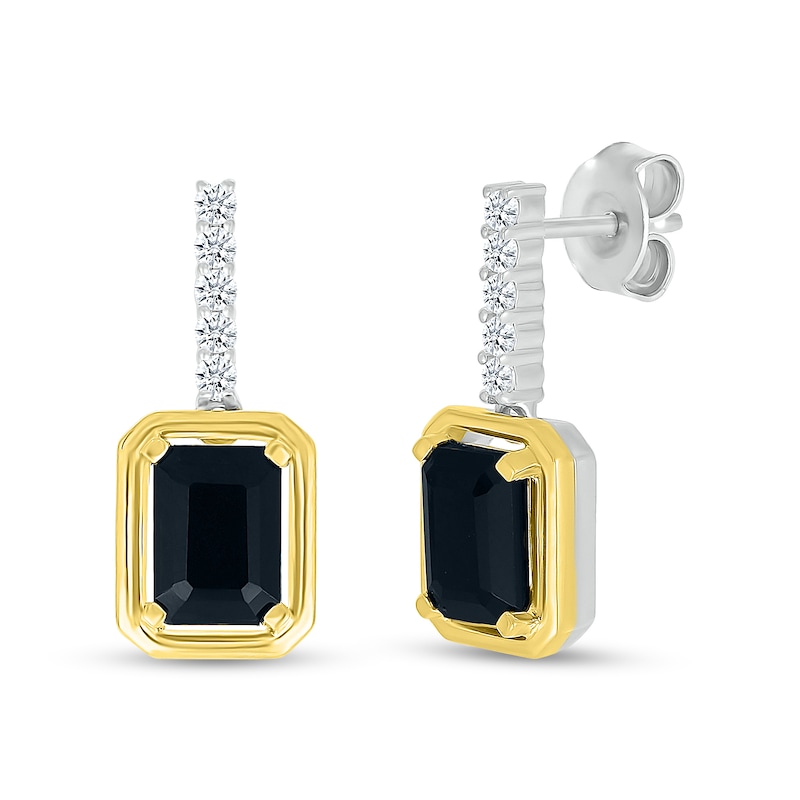 Emerald-Cut Black Onyx and White Lab-Created Sapphire Drop Earrings in Sterling Silver and 10K Gold|Peoples Jewellers
