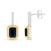 Thumbnail Image 1 of Emerald-Cut Black Onyx and White Lab-Created Sapphire Drop Earrings in Sterling Silver and 10K Gold