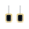 Thumbnail Image 2 of Emerald-Cut Black Onyx and White Lab-Created Sapphire Drop Earrings in Sterling Silver and 10K Gold