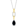 Pear-Shaped Black Onyx and White Lab-Created Sapphire Chain Link Drop Pendant in Sterling Silver and 10K Gold