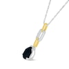 Thumbnail Image 1 of Pear-Shaped Black Onyx and White Lab-Created Sapphire Chain Link Drop Pendant in Sterling Silver and 10K Gold