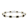 Thumbnail Image 1 of Emerald-Cut Black Onyx and White Lab-Created Sapphire Station Line Bracelet in Sterling Silver and 10K Gold - 7.25"