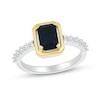 Emerald-Cut Black Onyx and White Lab-Created Sapphire Ring in Sterling Silver and 10K Gold