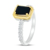 Emerald-Cut Black Onyx and White Lab-Created Sapphire Ring in Sterling Silver and 10K Gold