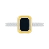 Emerald-Cut Black Onyx and White Lab-Created Sapphire Ring in Sterling Silver and 10K Gold