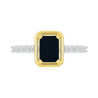 Emerald-Cut Black Onyx and White Lab-Created Sapphire Ring in Sterling Silver and 10K Gold