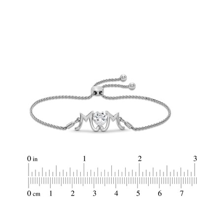 7.0mm Heart-Shaped White Lab-Created Sapphire "MOM" Bolo Bracelet in Sterling Silver - 9.25"