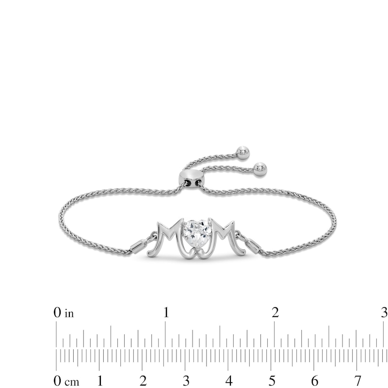 7.0mm Heart-Shaped White Lab-Created Sapphire "MOM" Bolo Bracelet in Sterling Silver - 9.25"