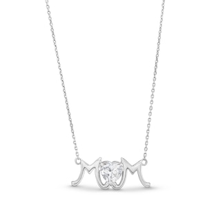 7.0mm Heart-Shaped White Lab-Created Sapphire "MOM" Necklace in Sterling Silver - 18.75"