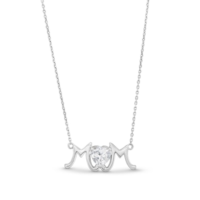 7.0mm Heart-Shaped White Lab-Created Sapphire "MOM" Necklace in Sterling Silver - 18.75"