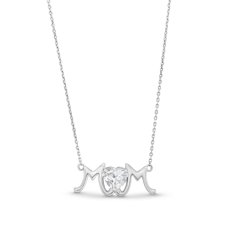 7.0mm Heart-Shaped White Lab-Created Sapphire "MOM" Necklace in Sterling Silver - 18.75"|Peoples Jewellers