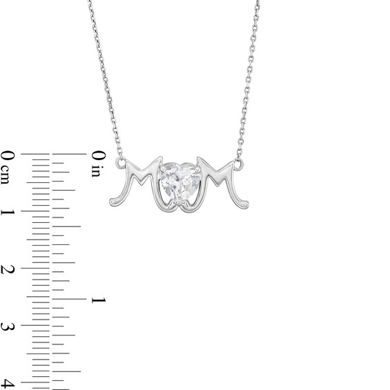 7.0mm Heart-Shaped White Lab-Created Sapphire "MOM" Necklace in Sterling Silver - 18.75"