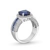 8.0mm Cushion-Cut Blue and White Lab-Created Sapphire Frame Triple Row Ring in Sterling Silver