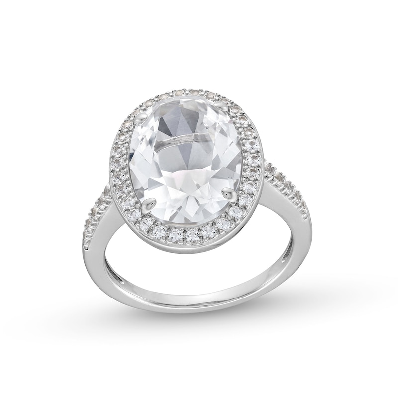 Oval White Lab-Created Sapphire Frame Ring in Sterling Silver|Peoples Jewellers