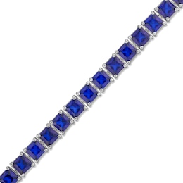 4.0mm Princess-Cut Blue Lab-Created Sapphire Tennis Bracelet in Sterling Silver - 7.5&quot;