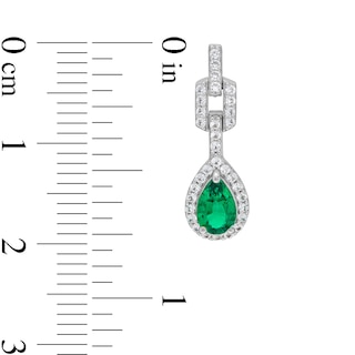 Pear-Shaped Lab-Created Emerald and White Lab-Created Sapphire Doorknocker Pendant and Earrings Set in Sterling Silver