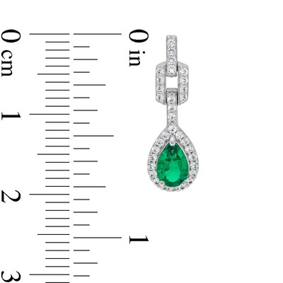 Pear-Shaped Lab-Created Emerald and White Lab-Created Sapphire Doorknocker Pendant and Earrings Set in Sterling Silver