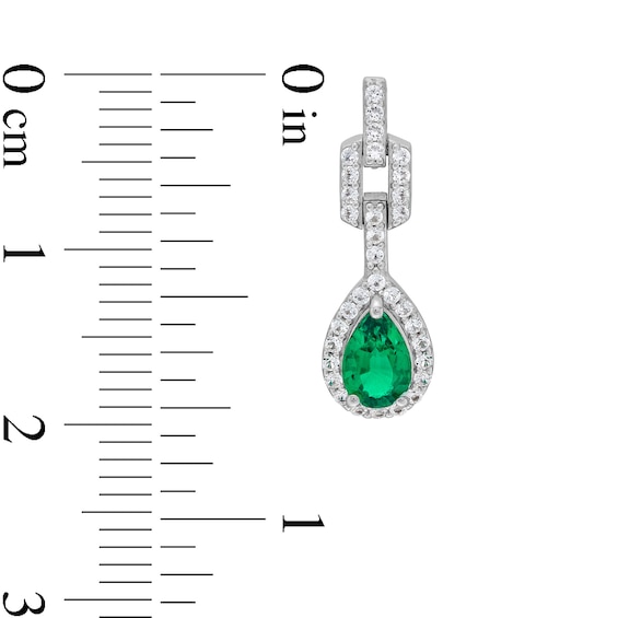 Pear-Shaped Lab-Created Emerald and White Lab-Created Sapphire Doorknocker Pendant and Earrings Set in Sterling Silver