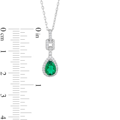 Pear-Shaped Lab-Created Emerald and White Lab-Created Sapphire Doorknocker Pendant and Earrings Set in Sterling Silver