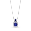 Thumbnail Image 0 of 8.0mm Cushion-Cut Blue and White Lab-Created Sapphire Frame Triple Row Bail Pendant in Sterling Silver