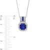 Thumbnail Image 2 of 8.0mm Cushion-Cut Blue and White Lab-Created Sapphire Frame Triple Row Bail Pendant in Sterling Silver