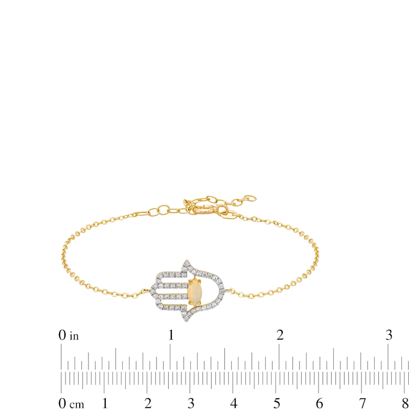 Main Image 4 of Marquise Opal and 0.20 CT. T.W. Diamond Sideways Hamsa Bracelet in 10K Gold - 7.75&quot;