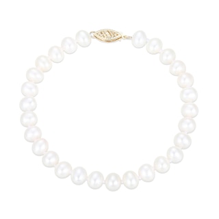 6.0-6.5mm Freshwater Cultured Pearl Strand Necklace, Bracelet and Stud Earrings Set in 10K Gold