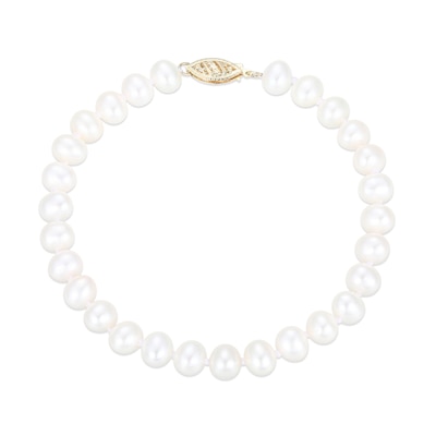 6.0-6.5mm Freshwater Cultured Pearl Strand Necklace, Bracelet and Stud Earrings Set in 10K Gold