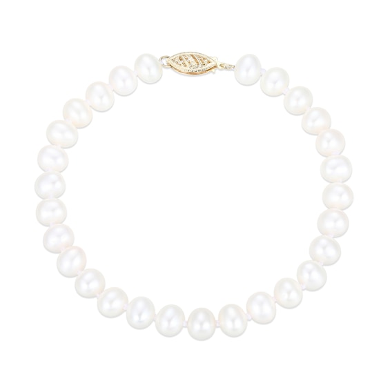 6.0-6.5mm Freshwater Cultured Pearl Strand Necklace, Bracelet and Stud Earrings Set in 10K Gold