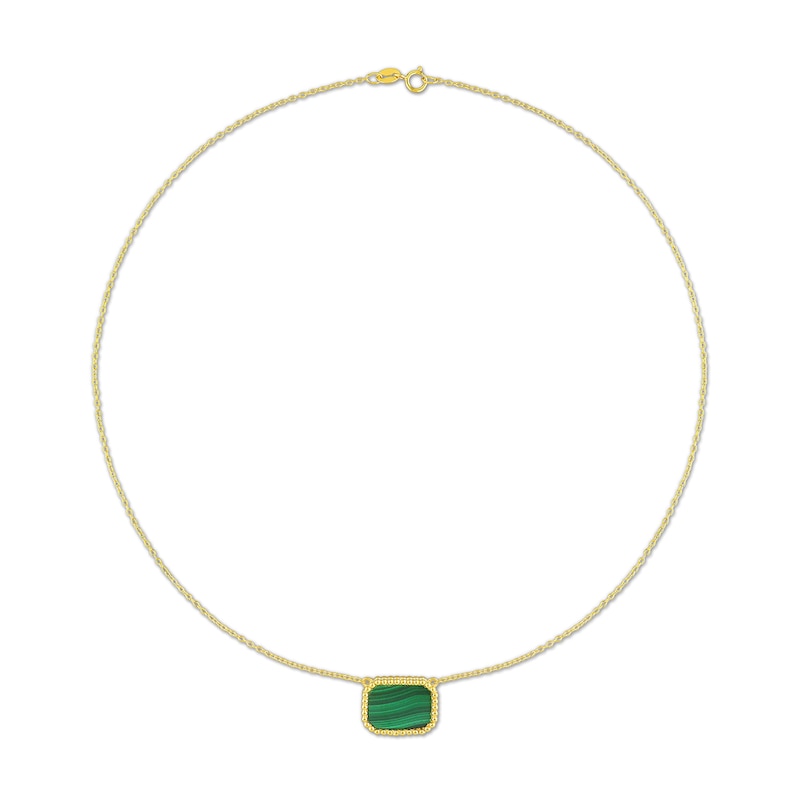 Octagon Malachite Beaded Frame Sideways Necklace in Sterling Silver with 18K Gold Plate - 17"