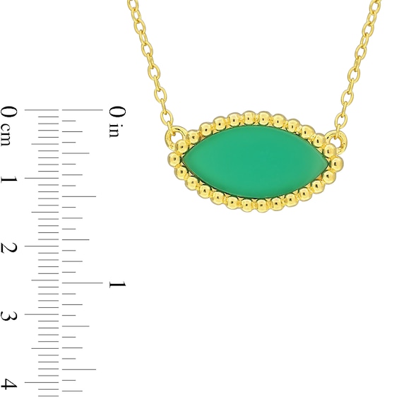 Marquise Green Chalcedony Beaded Frame Sideways Necklace in Sterling Silver with 18K Gold Plate - 17"