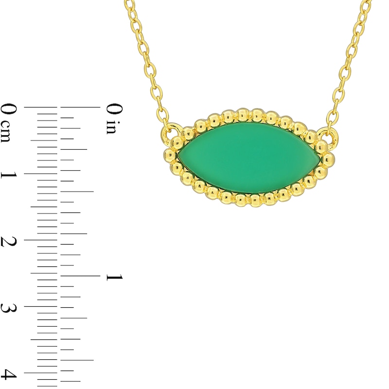 Marquise Green Chalcedony Beaded Frame Sideways Necklace in Sterling Silver with 18K Gold Plate - 17"