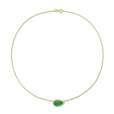 Pear-Shaped Malachite Beaded Frame Sideways Necklace in Sterling Silver with 18K Gold Plate - 17"